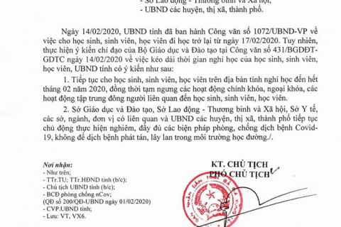 Thông báo nghĩ học mới nhất - phòng chống dịch Corona