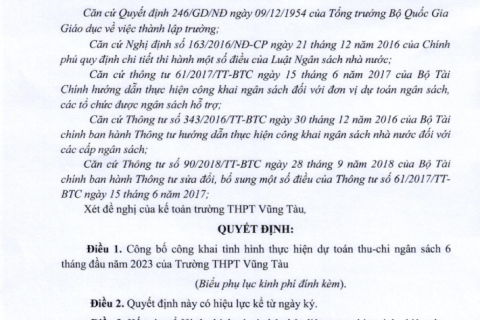 Công khai thực hiện dự toán thu-chi ngân sách 6 tháng đầu năm 2023