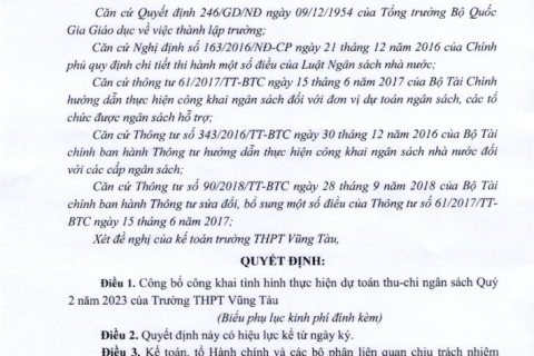 Công khai thực hiện dự toán thu-chi ngân sách Quý 2 năm 2023