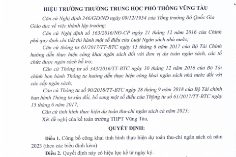 Quyet dinh cong bo cong khai thuc hien du toan thu chi ngan sach ca nam 2023 page 0001