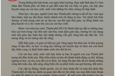 Thư chúc mừng năm học mới 2026–2027