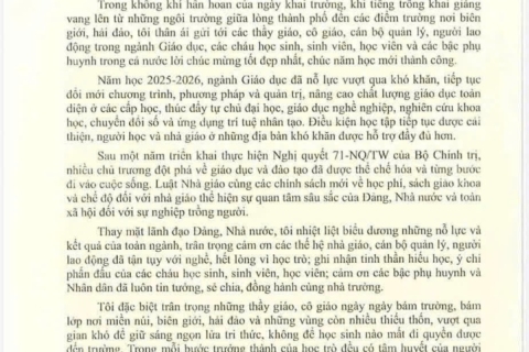 Toàn văn Thư của Tổng Bí thư, Chủ tịch nước Tô Lâm gửi ngành Giáo dục nhân dịp khai giảng năm học mới 2026–2027